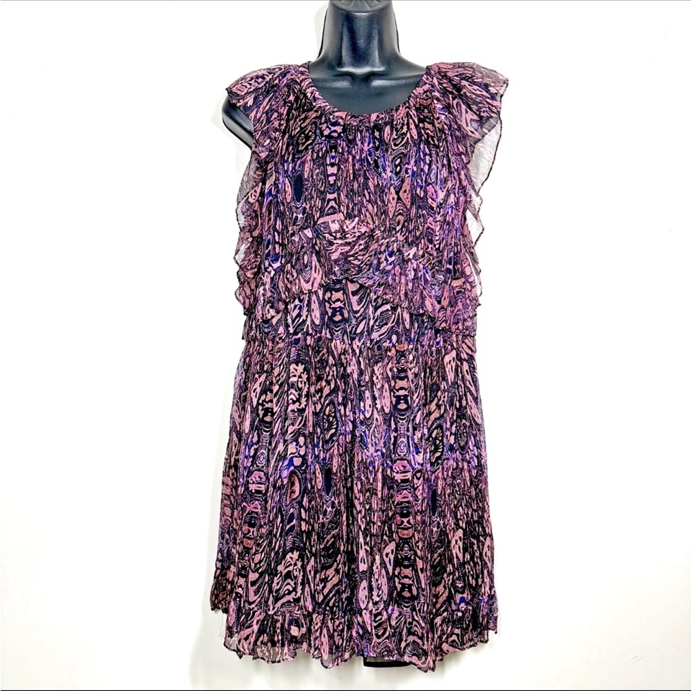 IRO Glorie Mini Dress 36 US Small Pink black geometric pattern crinkle viscose